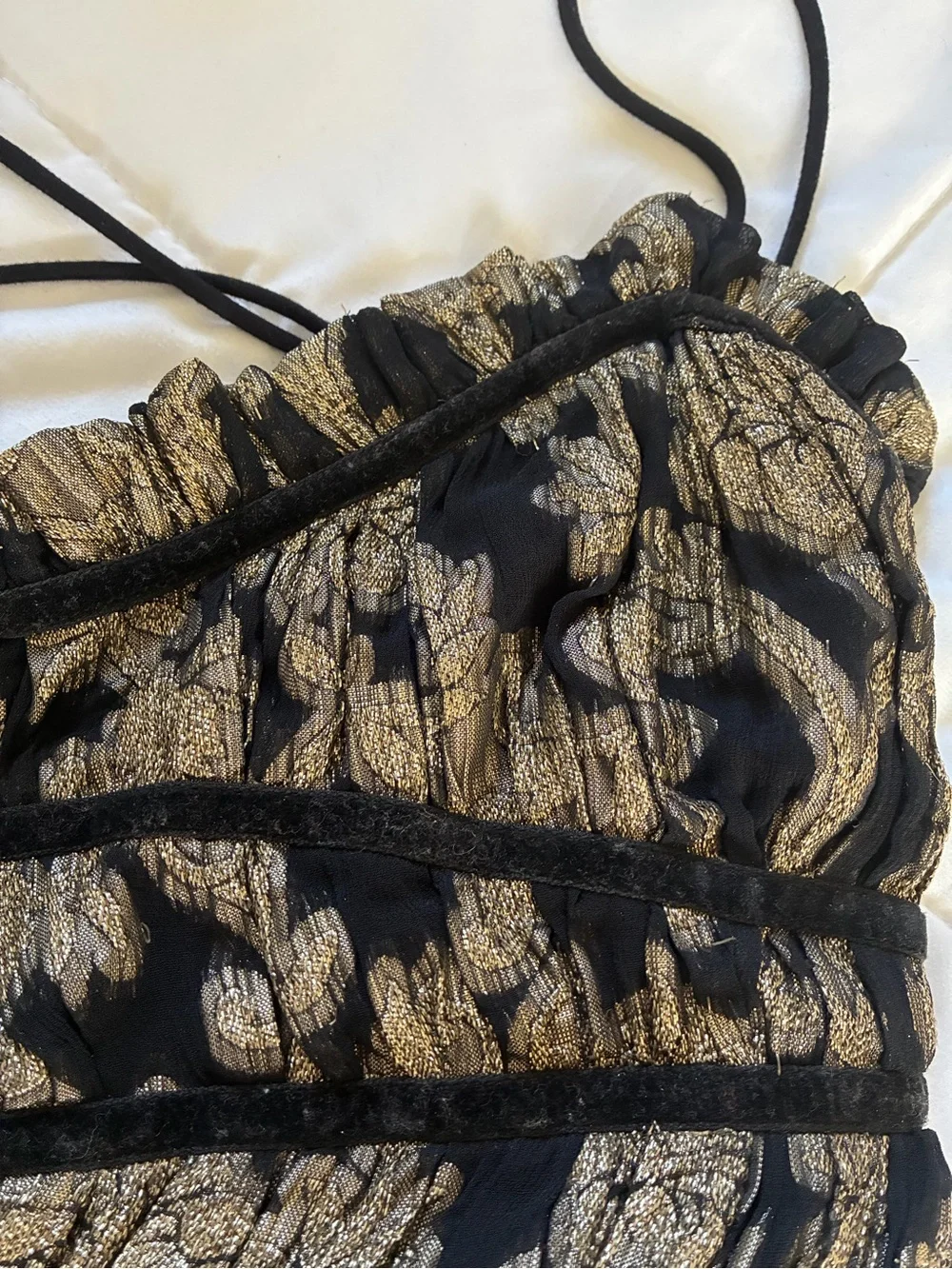 Free people, Charlie Bustier Black & Gold Floral Maxi Dress w/ Spaghetti Straps